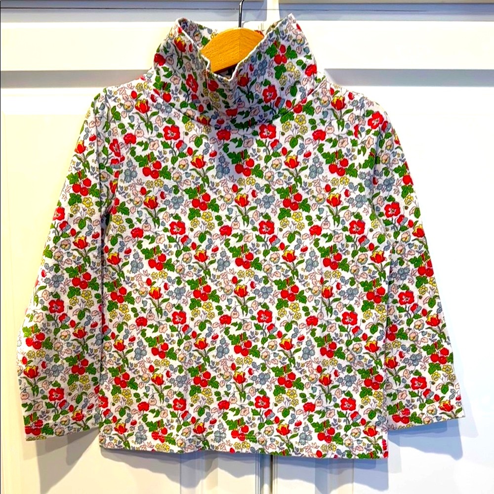 Boden Kids Floral Berry Long Sleeve Turtleneck Cotton Tee for cold weather